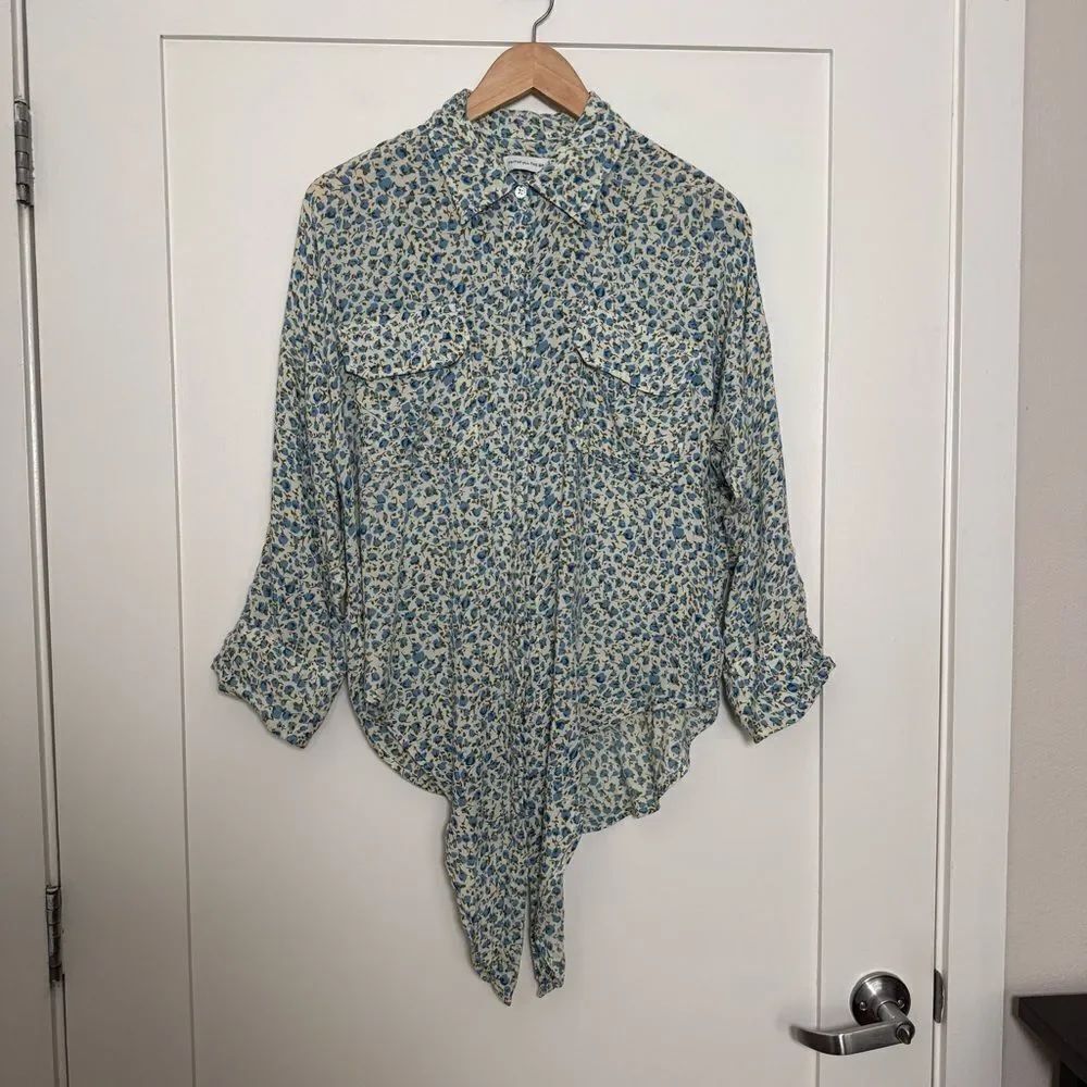 Faithful the Brand Top Womens M Blue Front Tie Long Sleeve Button Up Cottagecore